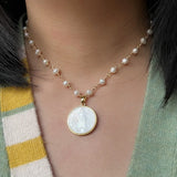 21mm Freshwater Pearl Cross & San Benito Mother Pearl Necklace for Women