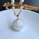 21mm Freshwater Pearl Cross & San Benito Mother Pearl Necklace for Women