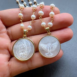 21mm Freshwater Pearl Cross & San Benito Mother Pearl Necklace for Women