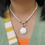 21mm Freshwater Pearl Cross Mother Pearl Choker Necklace
