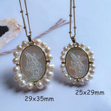 Mother of Pearl Sacred Heart & Guadalupe Necklace