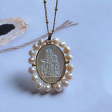 Mother of Pearl Sacred Heart & Guadalupe Necklace