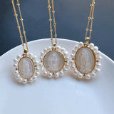Mother of Pearl Sacred Heart & Guadalupe Necklace