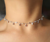 925 Sterling Silver CZ Drip Charm Necklace