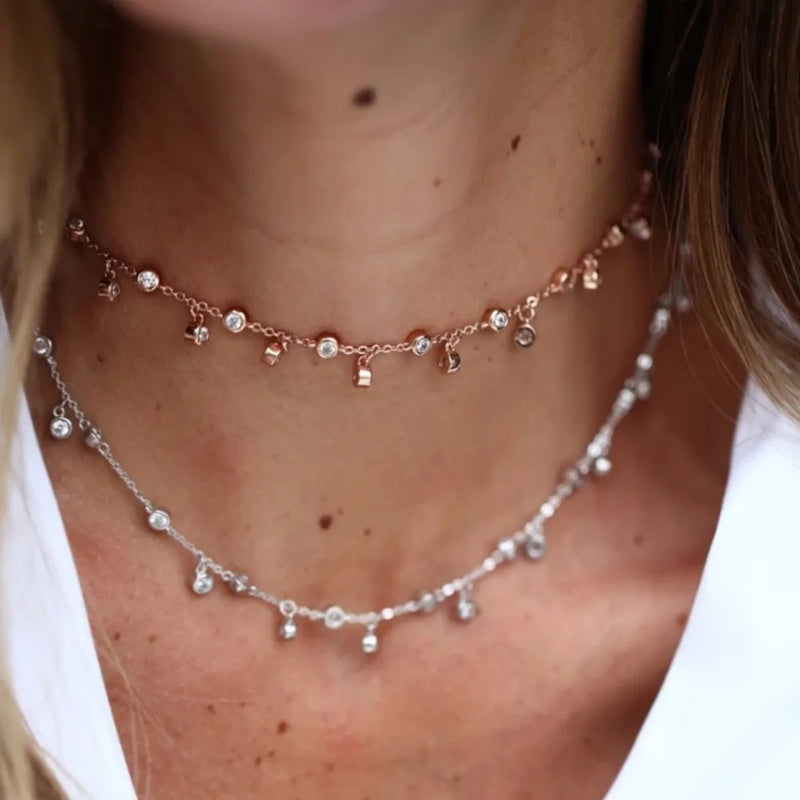 925 Sterling Silver CZ Drip Charm Necklace