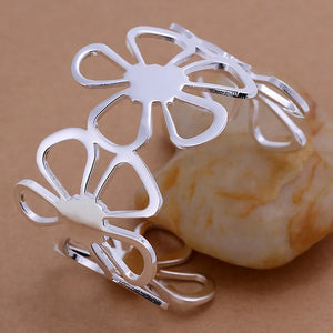 925 Silver Flowers Circular Bracelet Bangle for Women Wedding