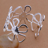 925 Silver Flowers Open Bracelet Bangle Wedding