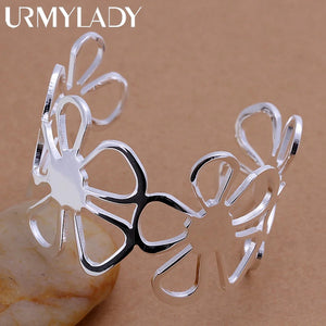 925 Silver Flowers Open Bracelet Bangle Wedding