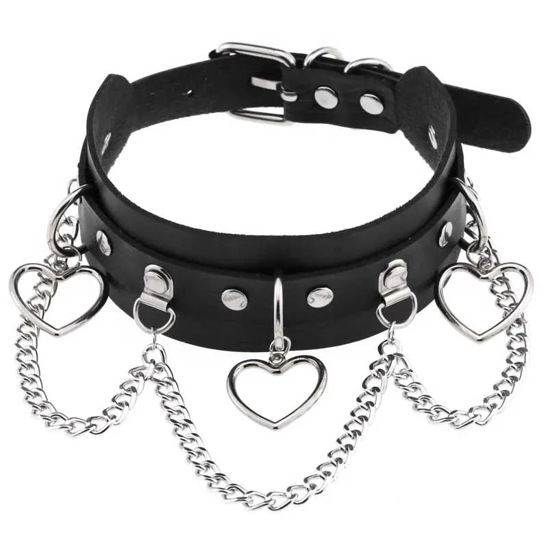 Punk Love Heart Leather Necklace Choker Chain Collar