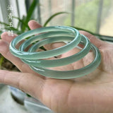 Natural Chalcedony Agate Bangle Ice Water Round Bar Jade Bracelet