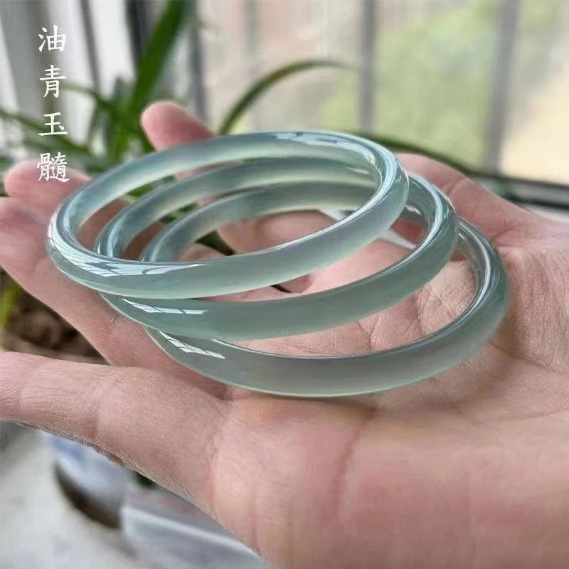 Natural Chalcedony Agate Bangle Ice Water Round Bar Jade Bracelet