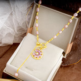 Purple Zircon Pearl Bead Necklace Classic Charm Jewelry Women
