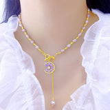 Purple Zircon Pearl Bead Necklace Classic Charm Jewelry Women