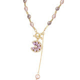 Purple Zircon Pearl Bead Necklace Classic Charm Jewelry Women