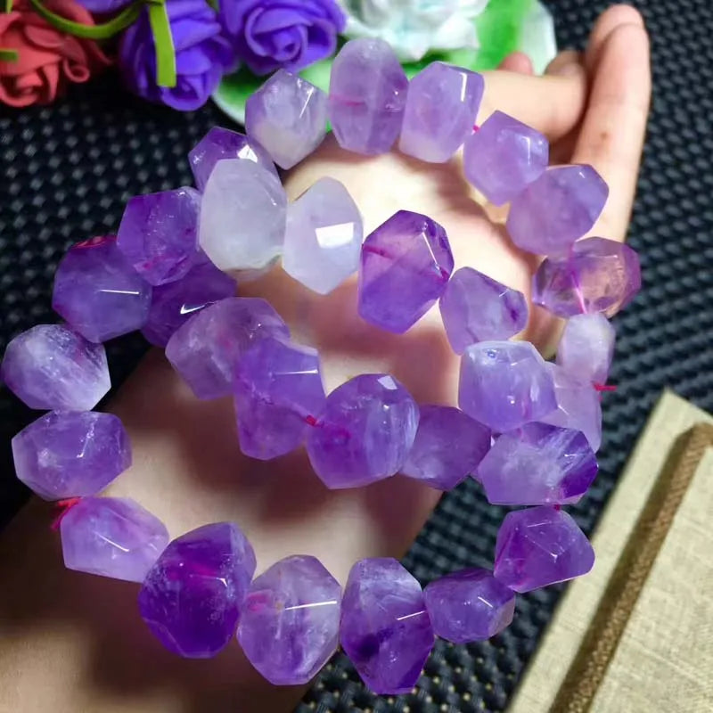 Purple Amethyst Beads Baroque 15*20mm Faceted Bracelet 7.5inch Xmas