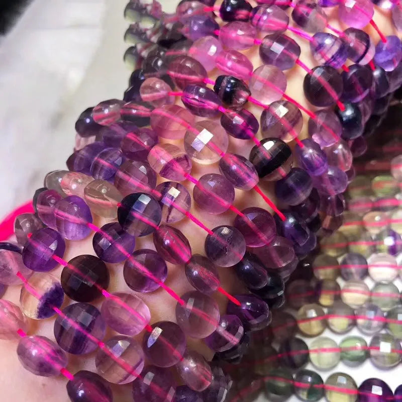 Purple Fluorite Coin Faceted Loose Beads 7*10mm Gradient 14-Inch