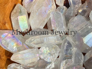 Quartz Crystal Rainbow Plated Hoop Earrings Womens