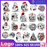 925 Sterling Silver Charm Christmas Snowman House DIY Stone Momen Chinese Charms