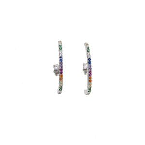 Rainbow CZ Curved Bar Stud Earring 925 Sterling Silver