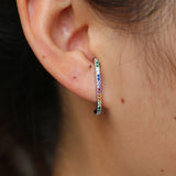 Rainbow CZ Curved Bar Stud Earring 925 Sterling Silver
