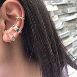 Rainbow CZ Curved Bar Stud Earring 925 Sterling Silver