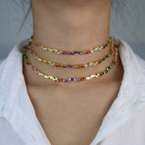 Rainbow CZ Choker Necklace Adjustable Box Chain Layer Collar Chain
