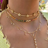Rainbow CZ Choker Necklace Adjustable Box Chain Layer Collar Chain