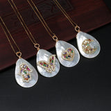 Crescent Moon Charm Choker Necklace with Shell Pendant