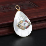 Rainbow CZ Evil Eye Protection Charm Shell Pendant Choker Necklace