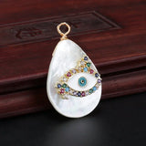 Rainbow CZ Evil Eye Protection Charm Shell Pendant Choker Necklace