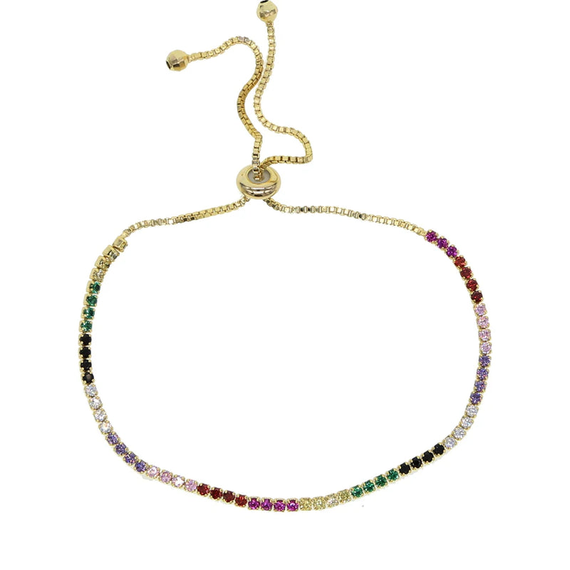 Rainbow CZ Cuff Bracelet for Women - Adjustable Size