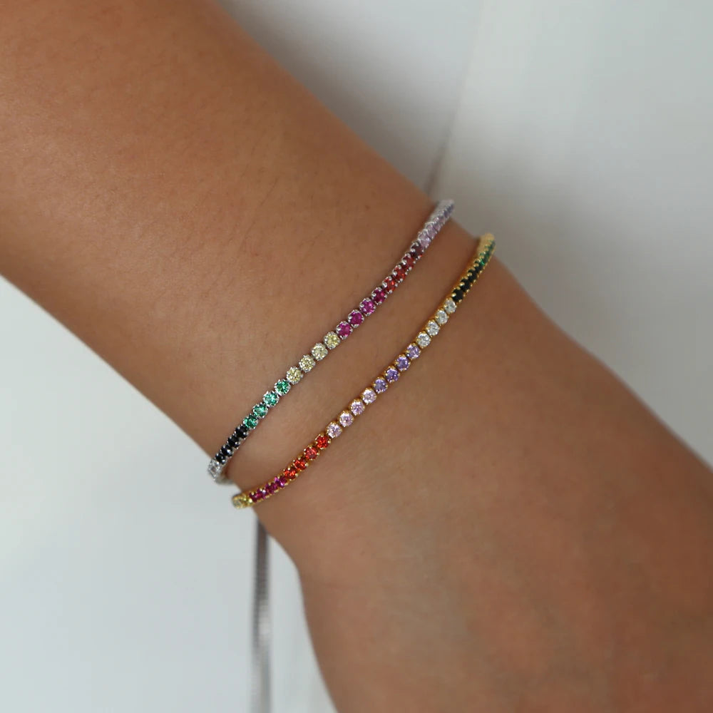 Rainbow CZ Cuff Bracelet for Women - Adjustable Size