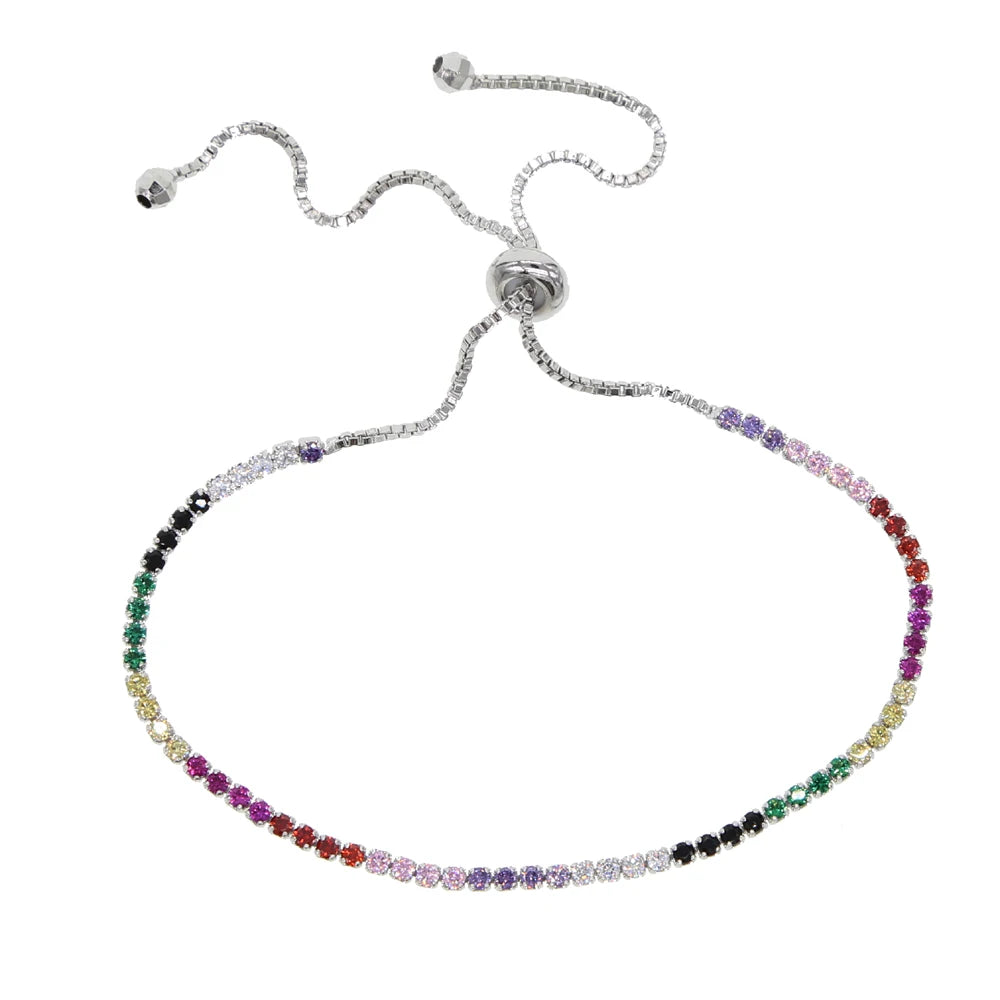 Rainbow CZ Cuff Bracelet for Women - Adjustable Size