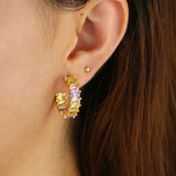 Rainbow CZ Hoop Earring Colorful Square CZ Pink Filled Earrings