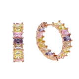 Rainbow CZ Hoop Earring Colorful Square CZ Pink Filled Earrings