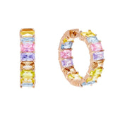 Rainbow CZ Hoop Earring Colorful Square CZ Pink Filled Earrings