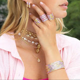 Rainbow CZ Hoop Earring Colorful Square CZ Pink Filled Earrings