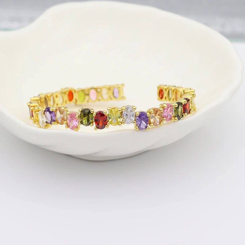Rainbow CZ Women Bangle Micro Pave Colorful CZ Nice Jewelry
