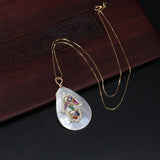 Rainbow CZ Crystal Paved Shell Pendant Choker Necklace