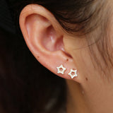 925 Silver CZ Stackable Star Stud Earrings Women Christmas Gift