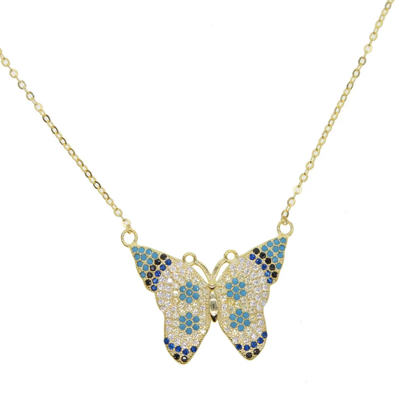 925 Silver Butterfly Charm CZ Necklace Delicate Dainty Jewelry