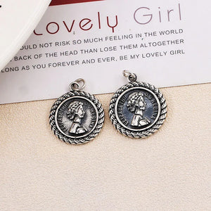 925 Sterling Silver Queen Head Pendant Coin Necklace Women's Jewelry