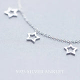 925 Sterling Silver Open Star Anklet Bracelet Chain with Beads Charm