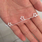 925 Sterling Silver Open Star Anklet Bracelet Chain with Beads Charm