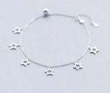 925 Sterling Silver Open Star Anklet Bracelet Chain with Beads Charm