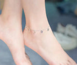 925 Sterling Silver Open Star Anklet Bracelet Chain with Beads Charm