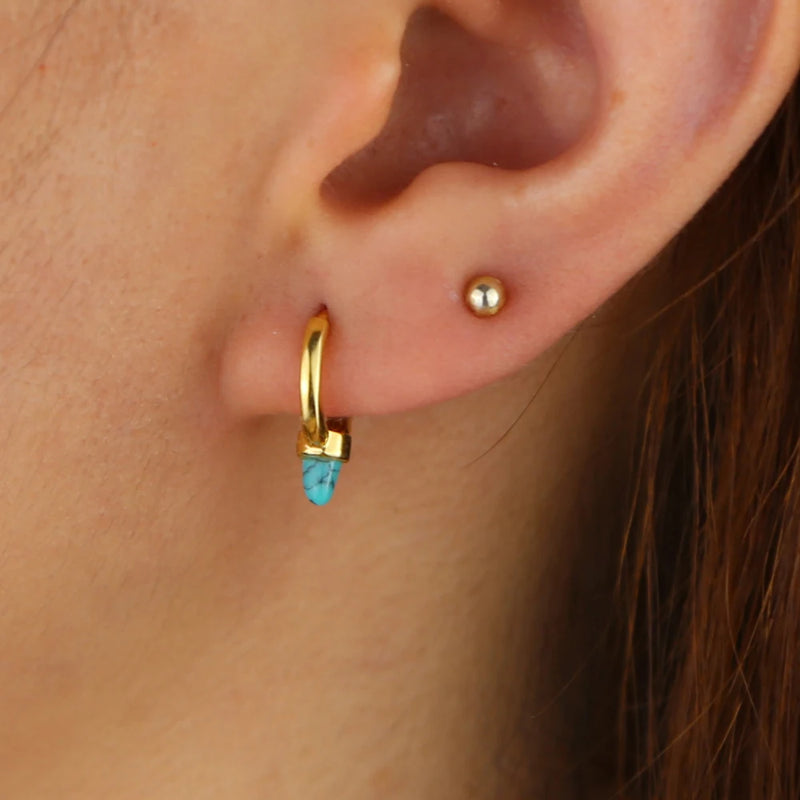 925 Silver Turquoise Opal Mini Spike Hoop Earring