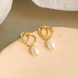 925 Silver Baroque Pearl Double Circle Dangle Earrings Foil Texture