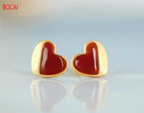 S925 Sterling Silver Gold-Plated Red Agate Love Earrings