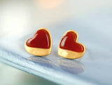 S925 Sterling Silver Gold-Plated Red Agate Love Earrings